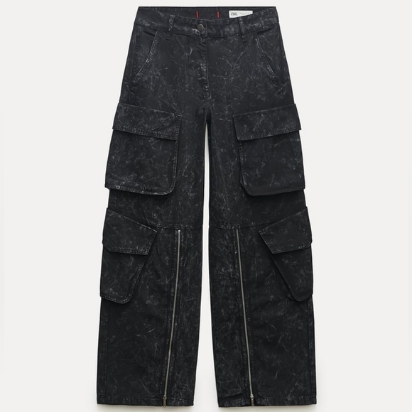 NWT ZARA Relaxed Mid-Waist Cargo Wide-Leg Jeans Zipper Detail ZW Collection XS,M - Picture 8 of 14
